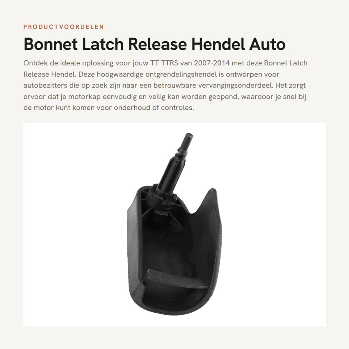 Dailygoods- Motorkapontgrendel - Aftermarket Vervangingsartikel - Geschikt voor TT/TTRS 2007-2014 - ABS-Kunststof - Zwart - Onderdeelnummer 8J1 823 533 C - Ontgrendelingshendel