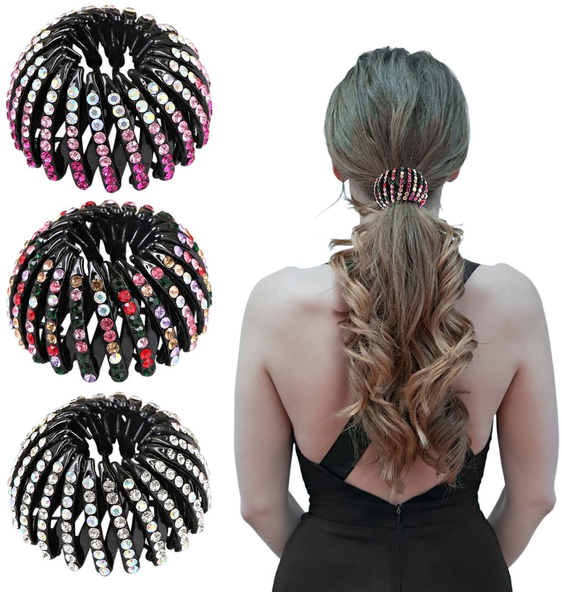 Dailygoods- Haarclip Vogelnestvorm - 3 Stuks - Antislip - Duurzaam - Kristallen Strass - Flexibel Ontwerp - Lichtgewicht - Haarklem