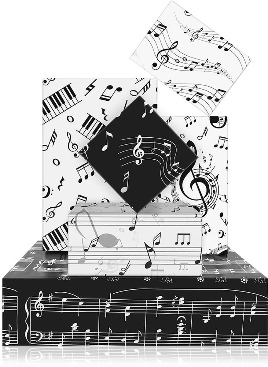 Dailygoods- Cadeaupapier Muzieknoten - Inpakpapier Verjaardag - Inpakpapier Kinderen - Geschenkverpakking - 6 Vellen - Hoogwaardige Kwaliteit
