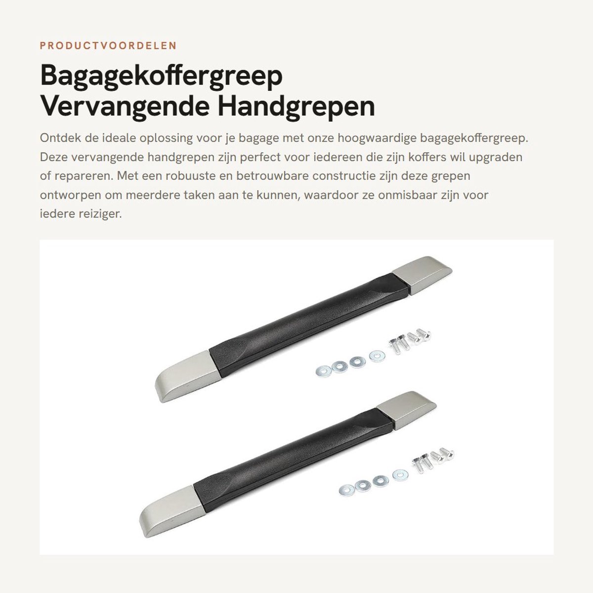 Dailygoods- Koffergreep Professioneel - Vervangende Handgreep - Zwarte Handgreep - Reparatieaccessoires Koffer - Robuust en Duurzaam - Totale Lengte 25 cm - Bagagegreep