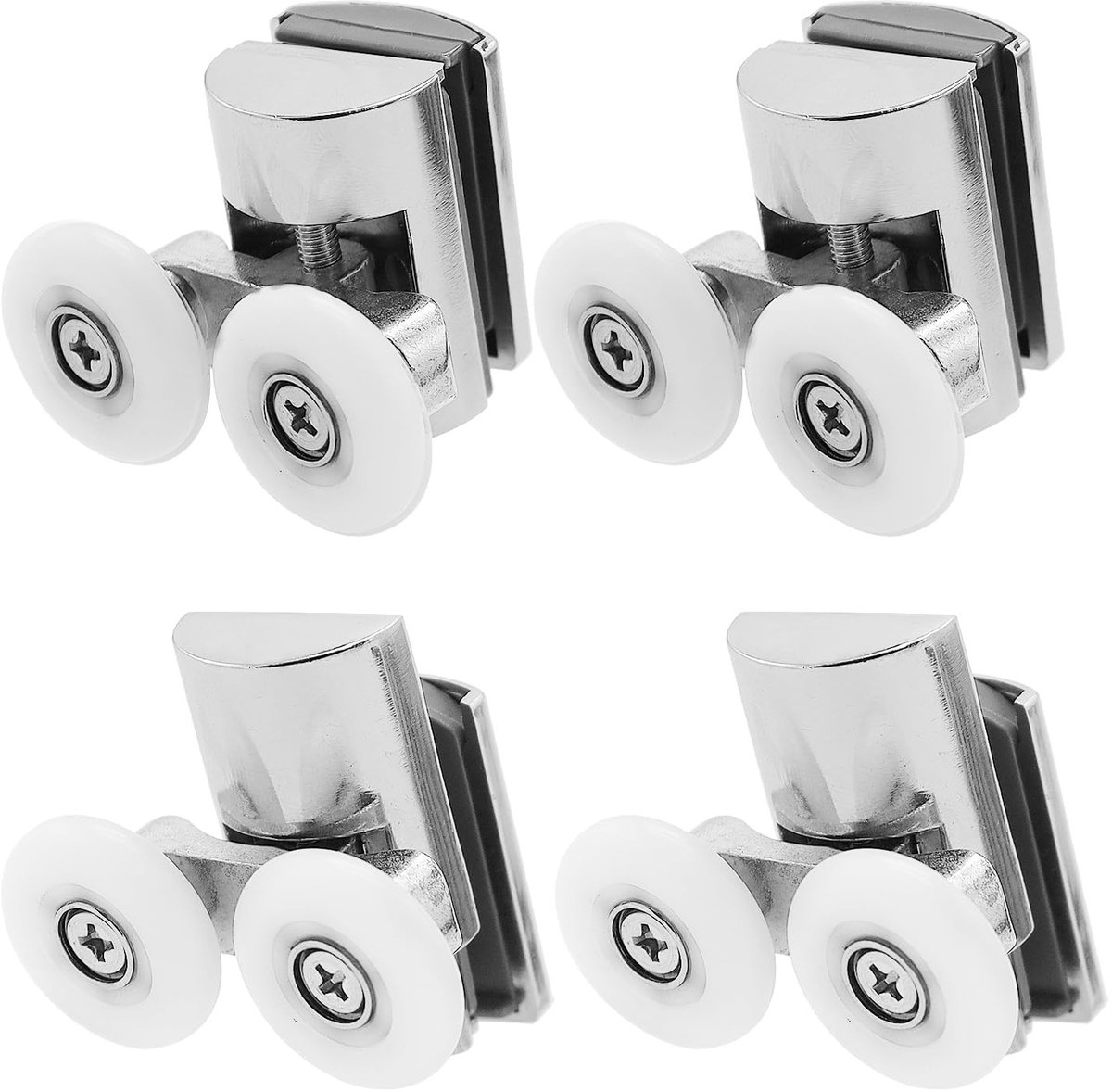 Dailygoods- Cabinerol 4 Stuks - Dubbele Douchedeurrollen - Zinklegering - Geschikt voor Douchecabines - 23 mm Diameter - Geluidsloos Glijden