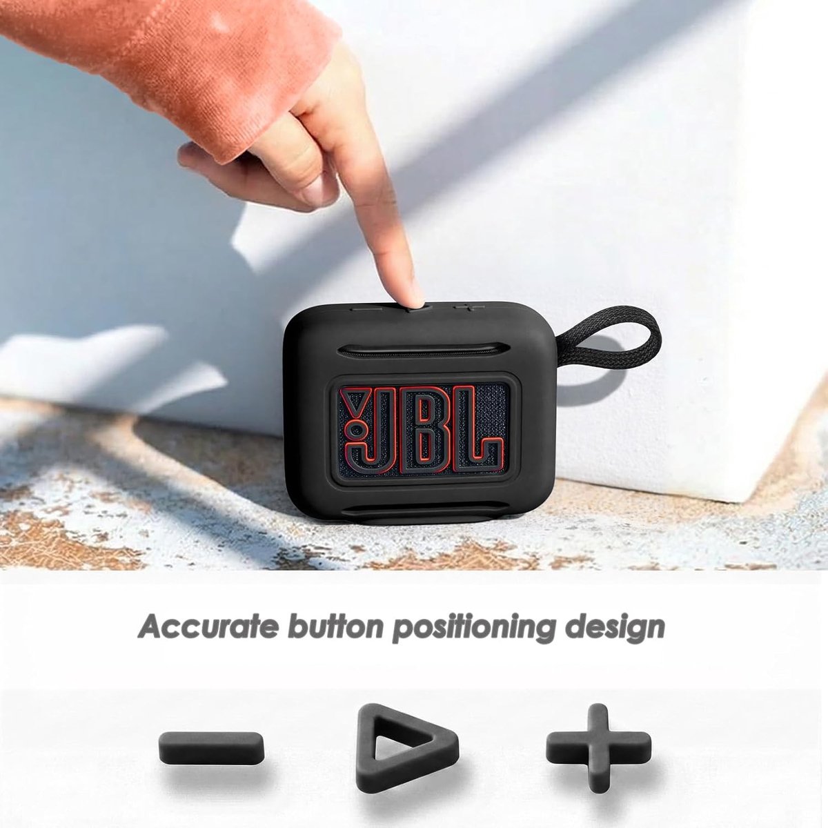 Reisdragende beschermhoes voor Bluetooth-luidsprekers, siliconen hoes met karabijnhaak (zwart)