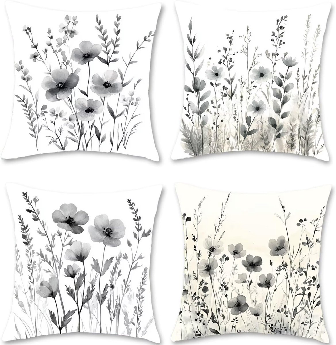 50 x 50 cm, grijs, set van 4 outdoor kussens, bankkussens, linnen, hoofdkussenovertrekken, bloemenkussenhoezen, dubbelzijdig bedrukt, kussenhoes, voor decoratie, woonkamer, slaapkamer