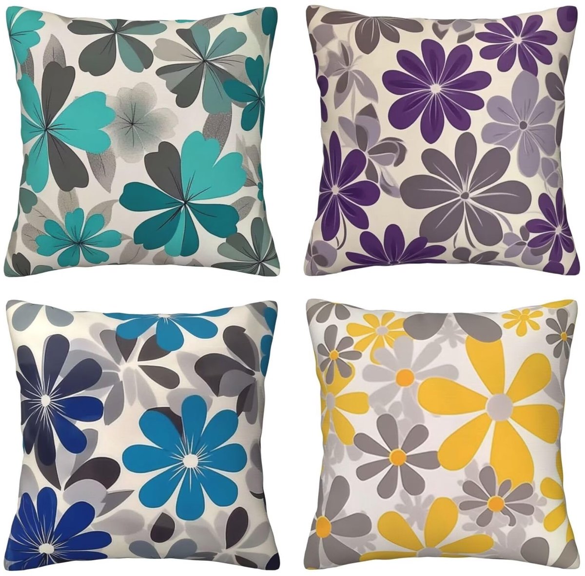 Set van 4 kussenhoezen, sierkussenovertrekken, kleurenprint, 65 x 65 cm, behaaglijk, kussenhoes met onzichtbare ritssluiting, zacht, wollig, bankkussen, wasbaar, voor terras, tuin, bank en woonkamer