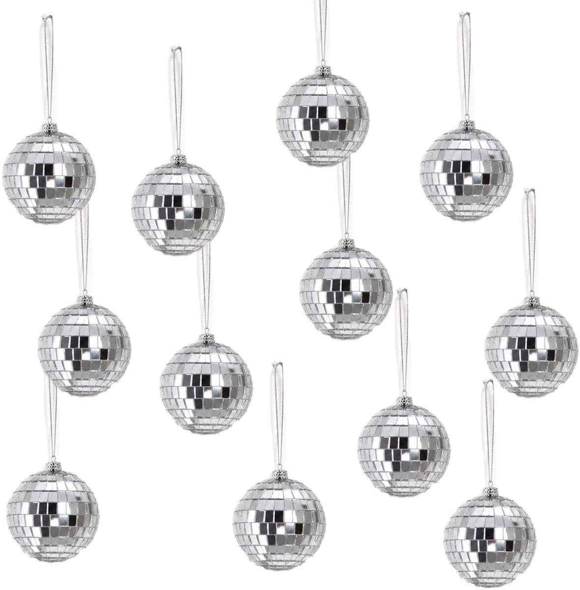 12 stuks mini discobal 2 cm zilver kleine disco spiegelbal taart topper | Eenvoudig op te hangen, geschikt voor feestjes, kerstboomsieraden, taartdecoratie, voor bruiloft, verjaardagsfeest