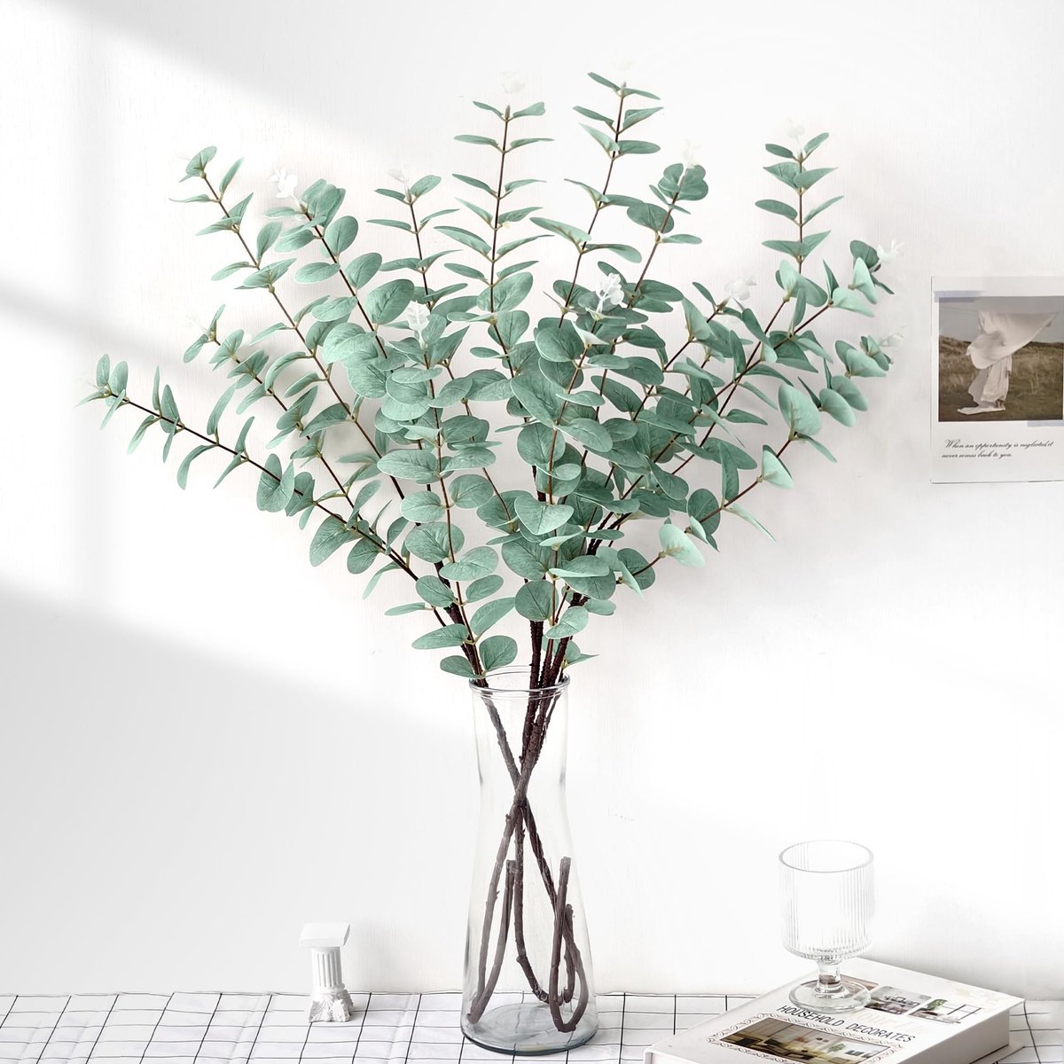 3 stuks eucalyptus decoratie eucalyptus kunstmatig 90 ~ 108 cm (grijsgroen-108 cm)