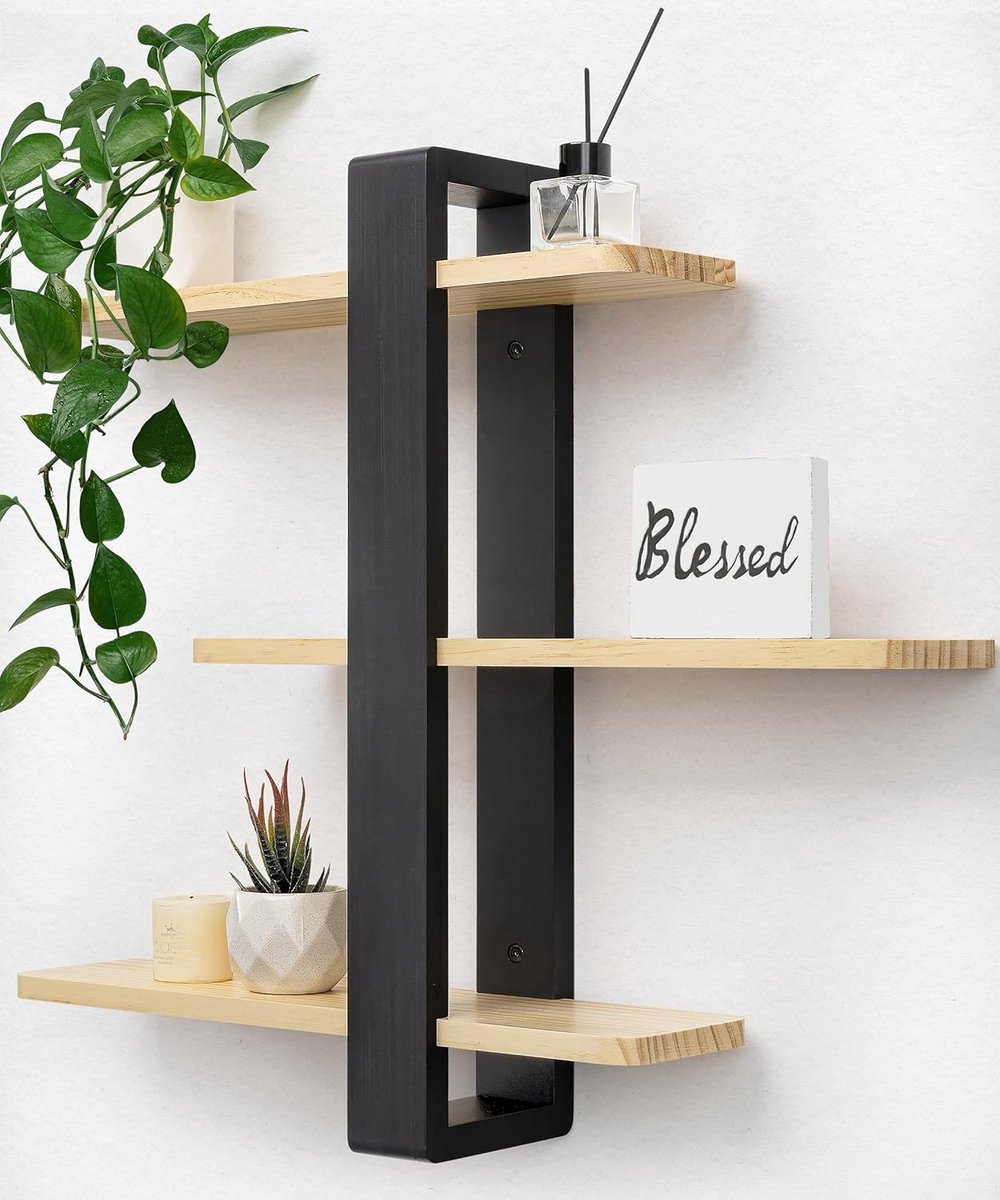 Zwevende planken voor wandgemonteerde rekken unit volledig grenenhout 3 niveaus grote plank voor slaapkamer woonkamer kantoor badkamer woondecoratie opslag plant foto display modern 51 cm