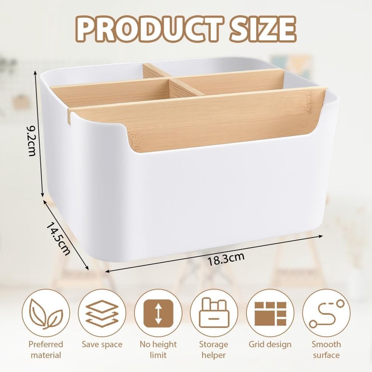 Witte Desk Organiser van Hout met 5 Compartimenten voor Multifunctionele Opslag en Bureauaccessoires