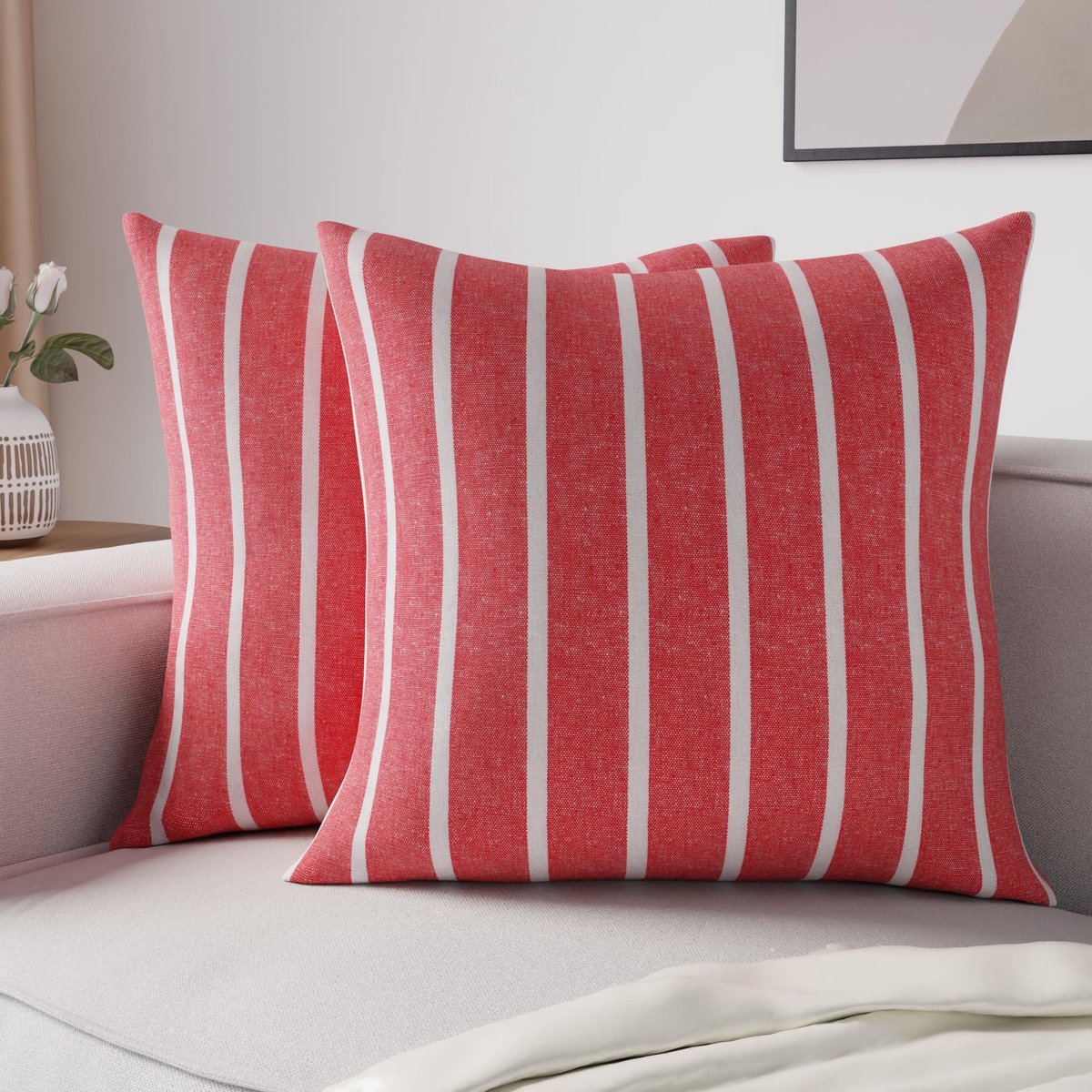 Homes Cushion Covers 2 stuks set (40 x 40 cm) - Roma Red - Decoratief Groot Vierkant Kleurrijk Wasbaar Eco - Katoen, Gooi Kussenkasten voor Woonkamer, Sofa, Stoel, Slaapkamer, Huis