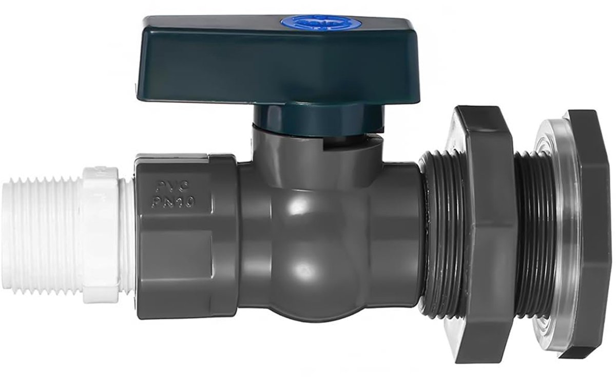 regentonkraan 3/4 inch PVC regenstopventielen 1 inch regelventiel met schotaansluiting en slangadapter voor aquaria zwembaden tuinvaten