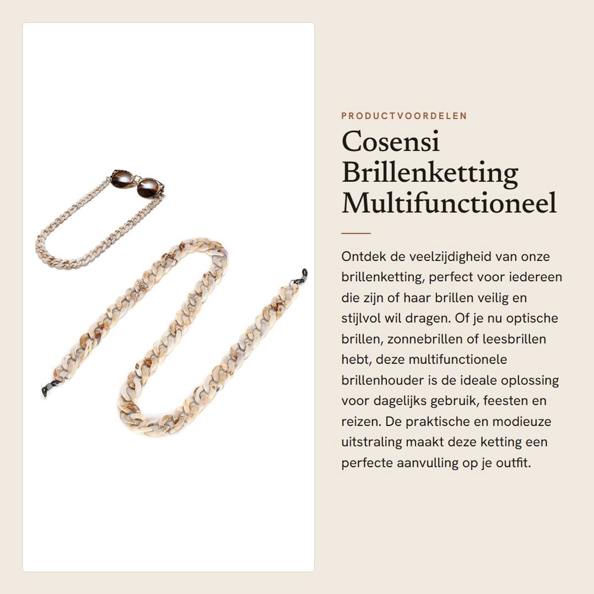 Dailygoods- Brillenketting Multifunctioneel - Brillenhouder - Antislip - Verstelbaar - Hoogelastisch - Geschikt voor alle brillen