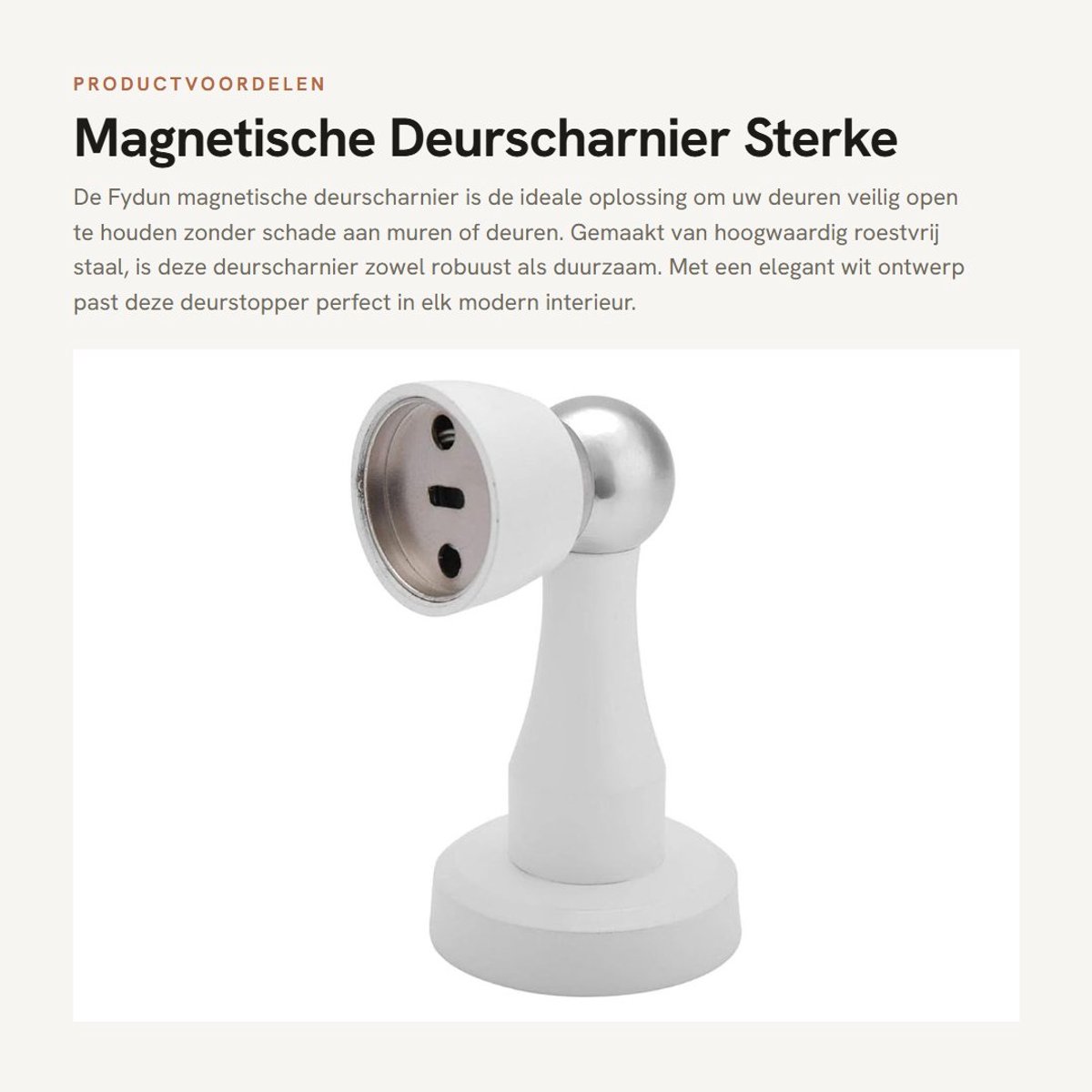Dailygoods- Deurstoppers - Magnetische Deurstopper - Roestvrij Stalen Beugel - Voorkomt Dichtslaan - 4.7 x 8.5 cm - Wit - Deurbuffer