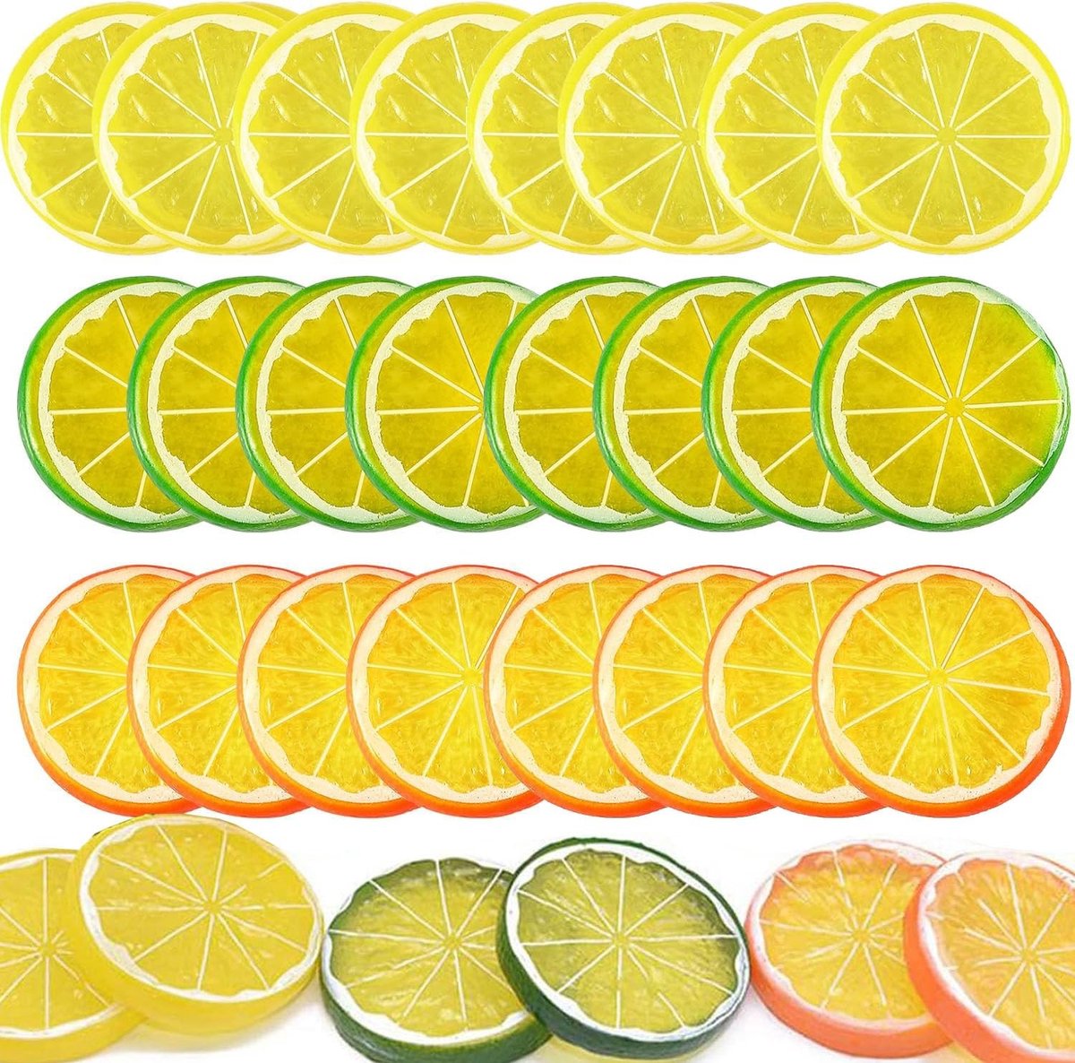 Dailygoods- Nep Citroenschijf - 30 Stuks - Kunstfruit Decoratie - Garnering - Klein Fruitmodel - Voor Thuis/Keuken
