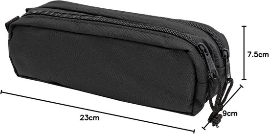 20122 - Etui met 2 vakken met rits, ca. 9 x 23 x 7,5 cm groot in zwart — afbeelding 5