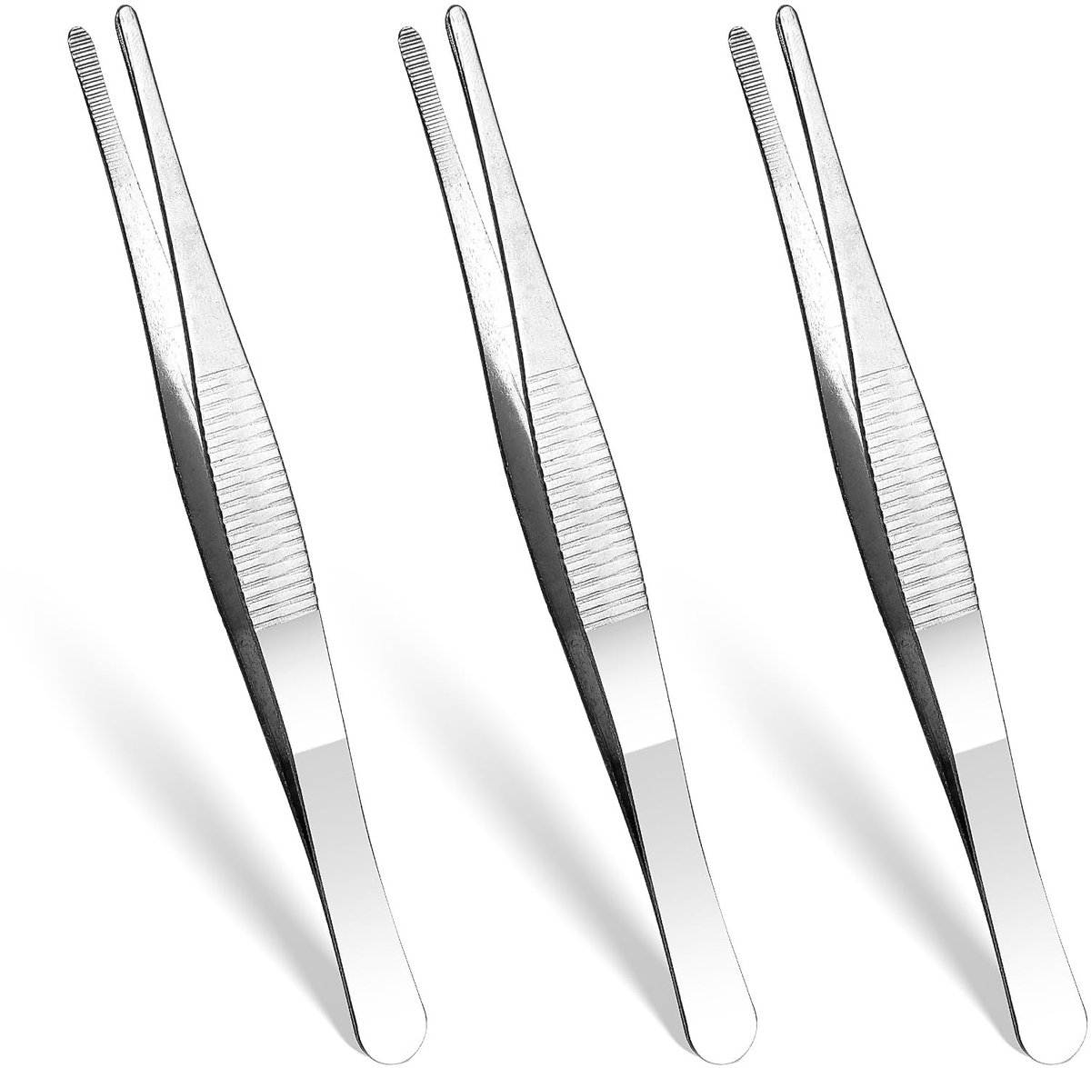 Dailygoods - 3 stuks pincetten, punt, roestvrij staal, lang, stompe pincetten, set pincetten met gebogen getande punt, professioneel antislip, recht afgeschuind voor het maken van sieraden, doe-het-zelf