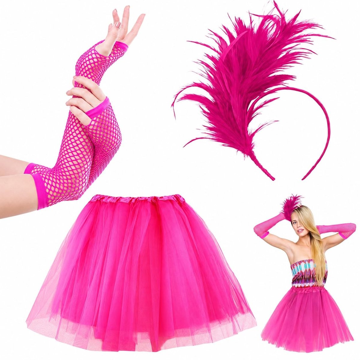 Dailygoods- Tutu-rok Vintage Jaren Stijl - Bubbeldans Rok - Balrok - Elastische Laag - Feestkostuum - Inclusief Haarband/Handschoenen - Feestrok