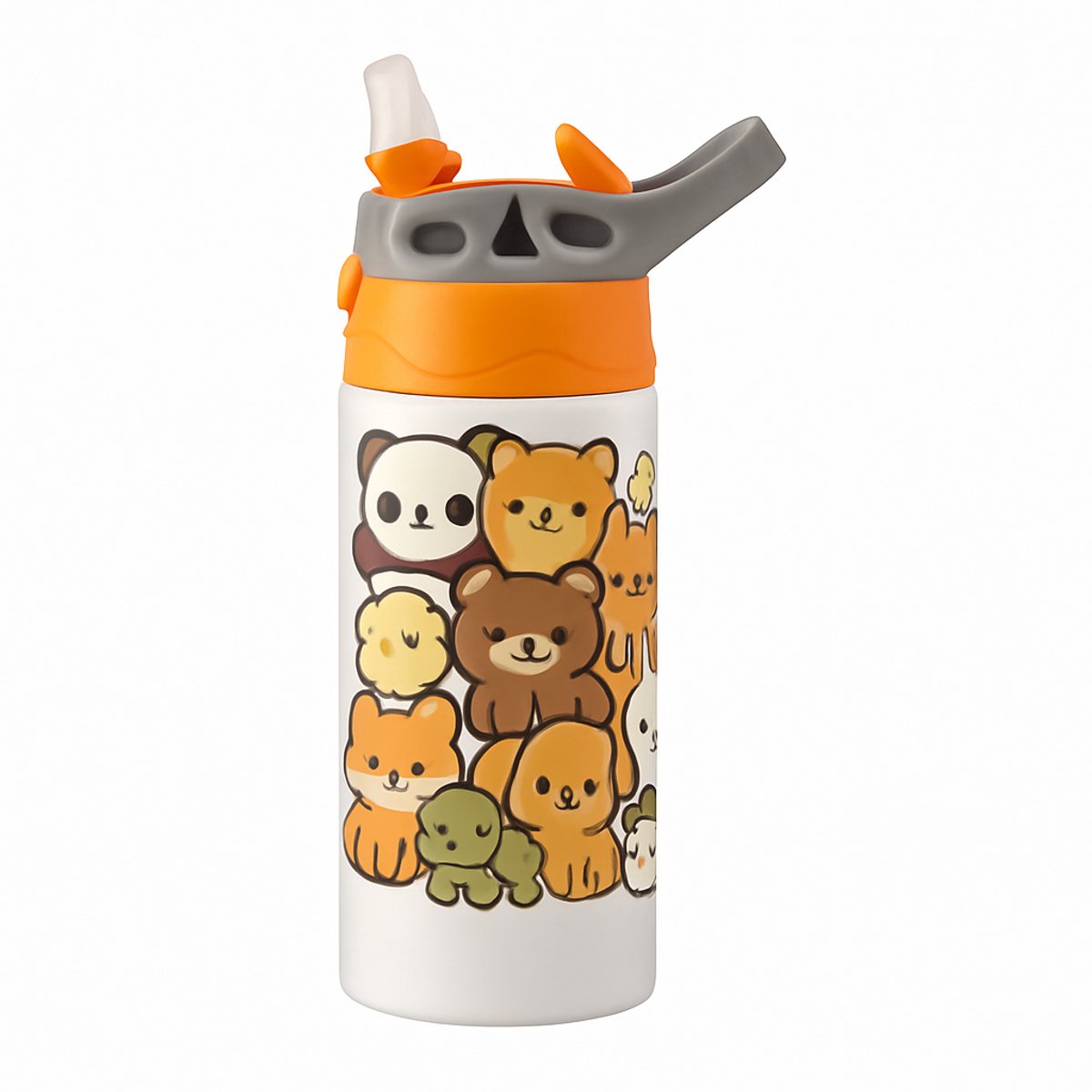 Rebelse Grunge Zwart-Wit Drinkfles – Stoere Drinkfles voor Kunst- en Muziekfans - Waterfles voor kinderen (wit/oranje)