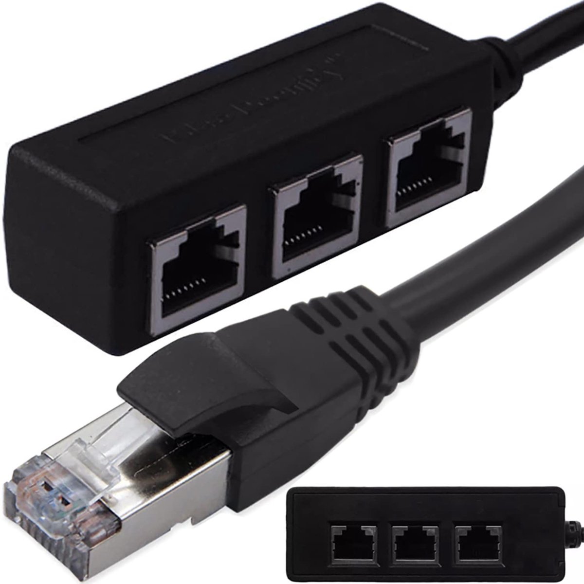 QORA® Internet Splitter - Internetkabel - Netwerk Switch - Zwart - 3cm x 3cm x 20cm