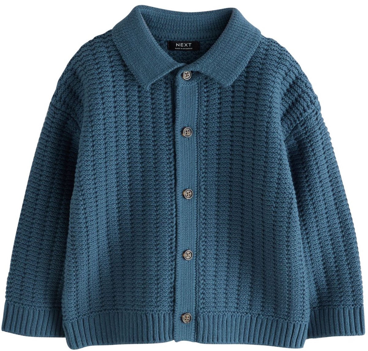 Next - Jongens - Gebreid poloshirt met knoopsluiting - Blauw