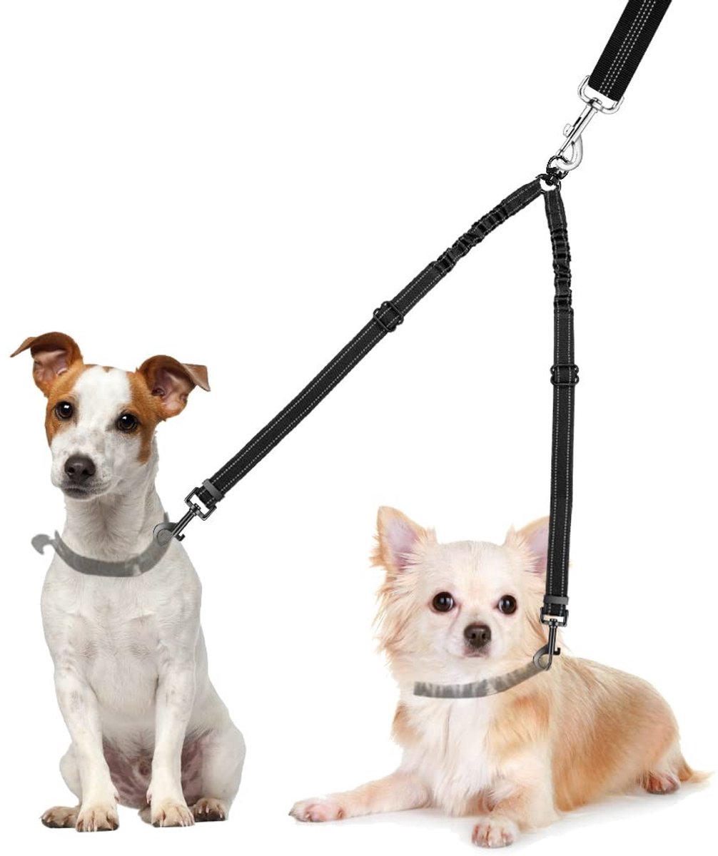 Dailygoods - Dubbele Hondenriem met 360° Draaibare Verdelers - Voor Twee Honden, Reflecterend en Verstelbaar