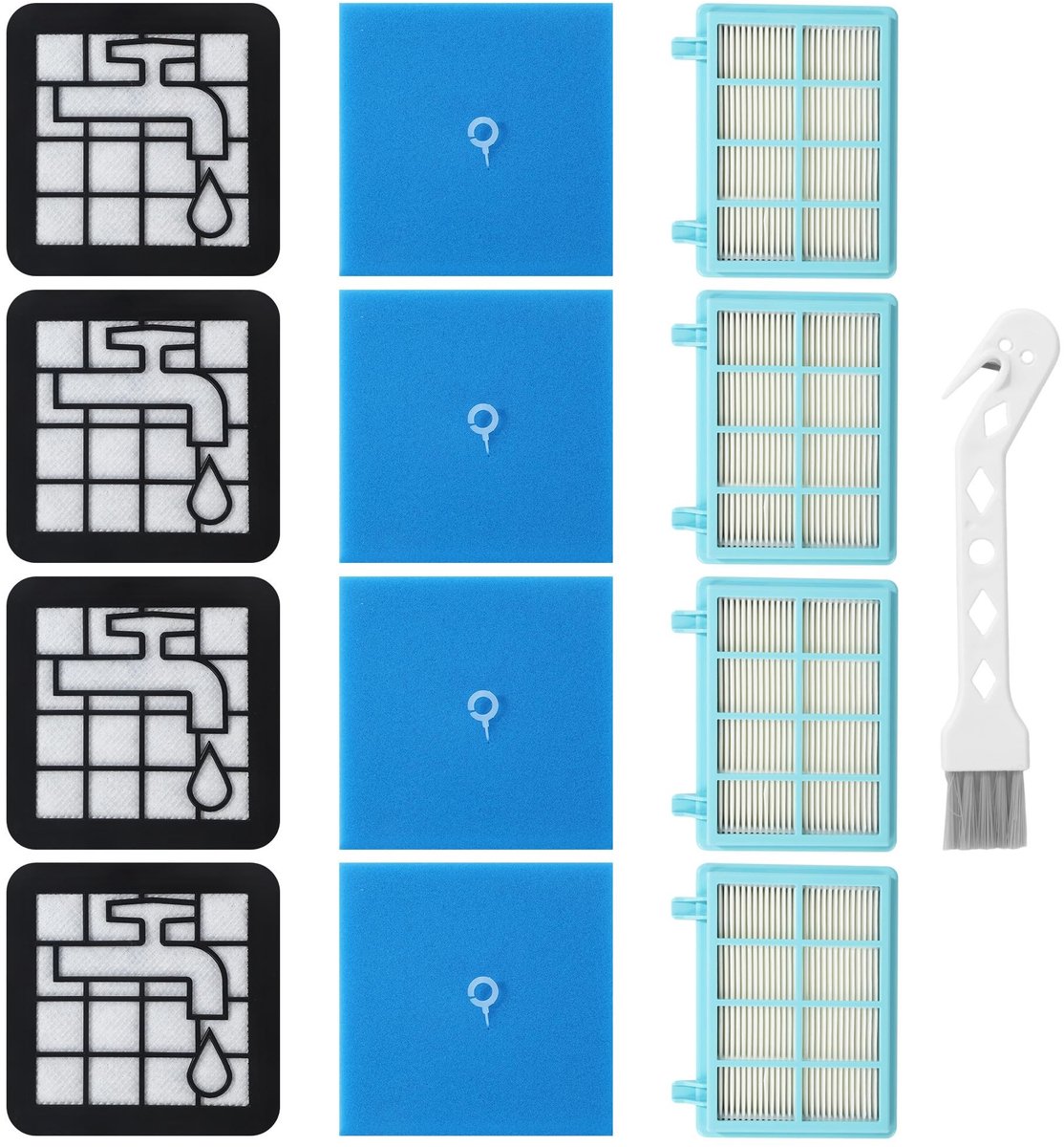 Dailygoods - 4 Stuks Vacuümfilter voor Philips Power Pro - Inclusief Schoonmaakborstel
