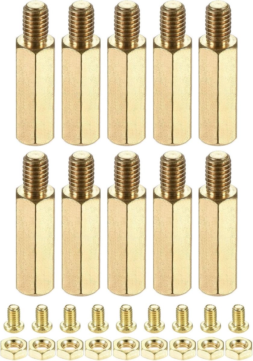 Messing Hexagon Draadafstandhouders en Schroefmoeren Set met Bushing - Ideaal voor Elektronica en PCB-toepassingen (M4 17+6mm)