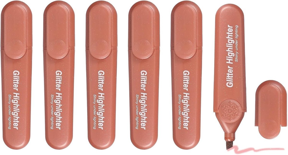 Glittermarkeerstiften Set van 6 - Brede Punt, Waterbasis, Pastelkleurig, Ideaal voor Studiebenodigdheden en Creatief Gebruik