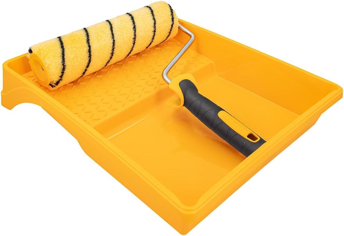 SnelShoppen - Verfrollerset 25 cm met Steekbeugel 2K, Verfbak en Hardstar Verfroller Ø 48 mm, Schilderrol met Duo-systeem en Reservebeugel voor Binnen