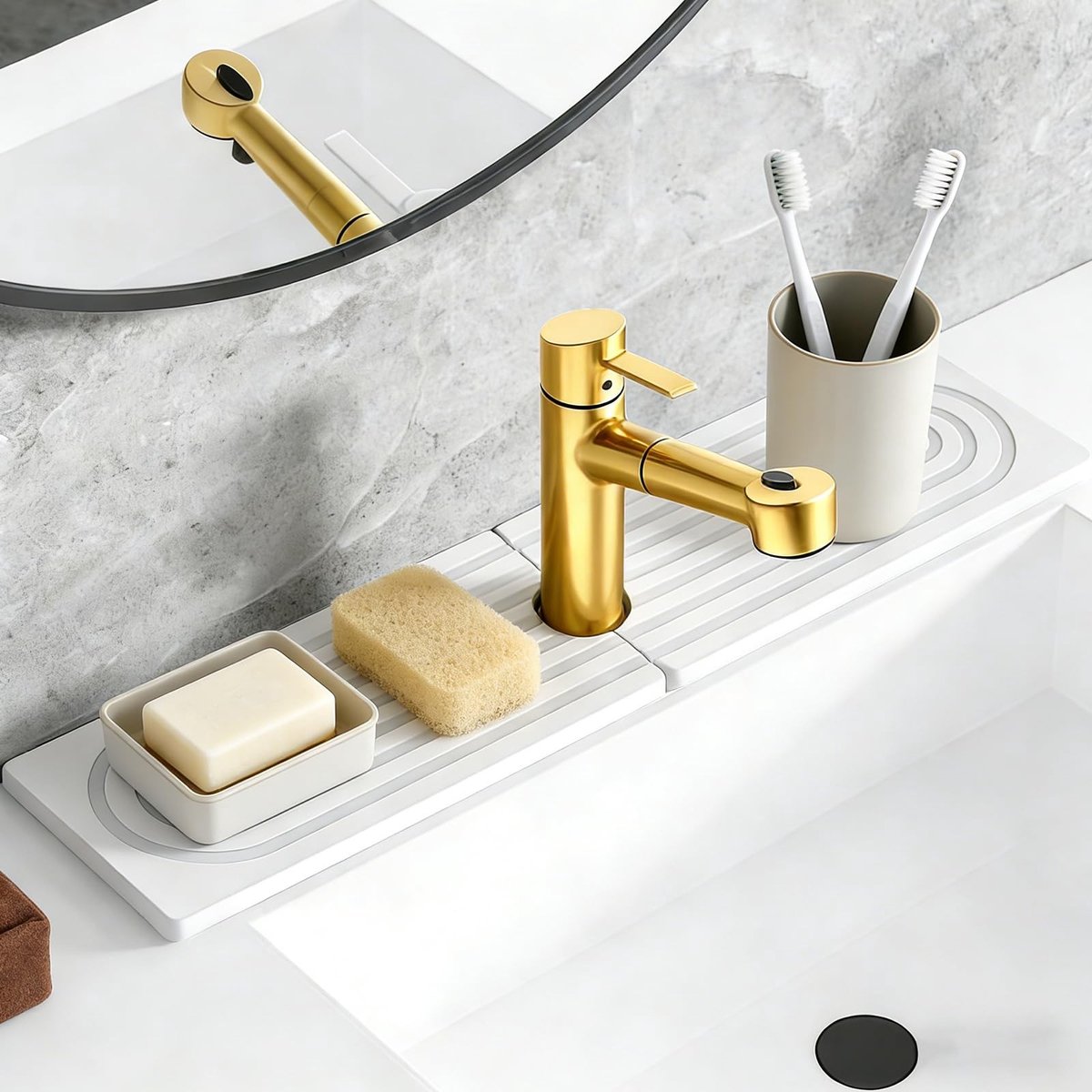 Dailygoods - Waterabsorberende Steen voor Gootsteen, 45x10x6.35cm Super Absorberende Gootsteenbeschermer, Diatomeeënaarde Druppelmat, Waterkraan Afdruipmat, voor Keuken en Wastafel Lange Mat voor Gootsteen