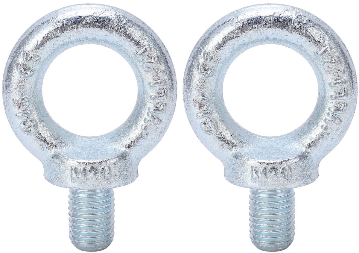 Dailygoods - Oogbouten - Oogbouten M20 - Verzinkt koolstofstaal - 2 stuks - Diepe schroefdraad - Geschikt voor havens en industrie - Hoogwaardige kwal...