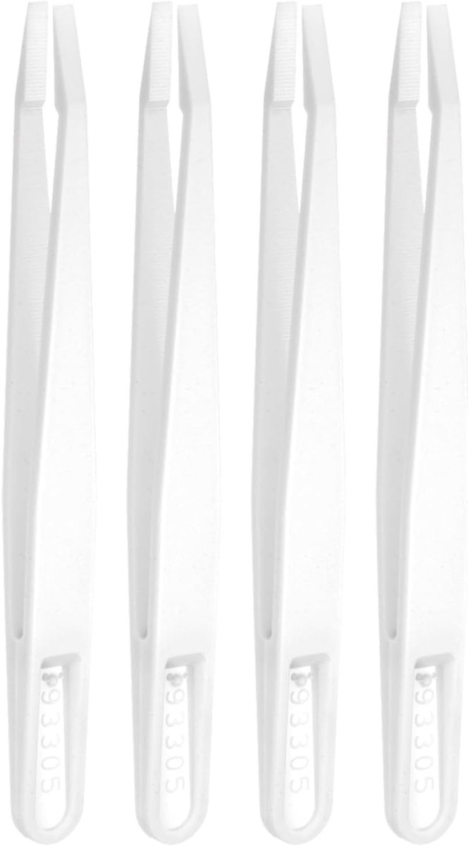 SnelShoppen - 4-delige Precisie Plastic Pincet Set 120mm Antistatisch Plat Hoofd voor Elektronica, Sieraden Maken, Wit