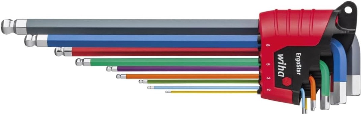 Thijox - Set Inbussleutels ErgoStar-houder met Bolvormige Kop - 10 Stuks in Heldere Kleuren - Perfect voor Klussen, Onderhoud en Hobby's