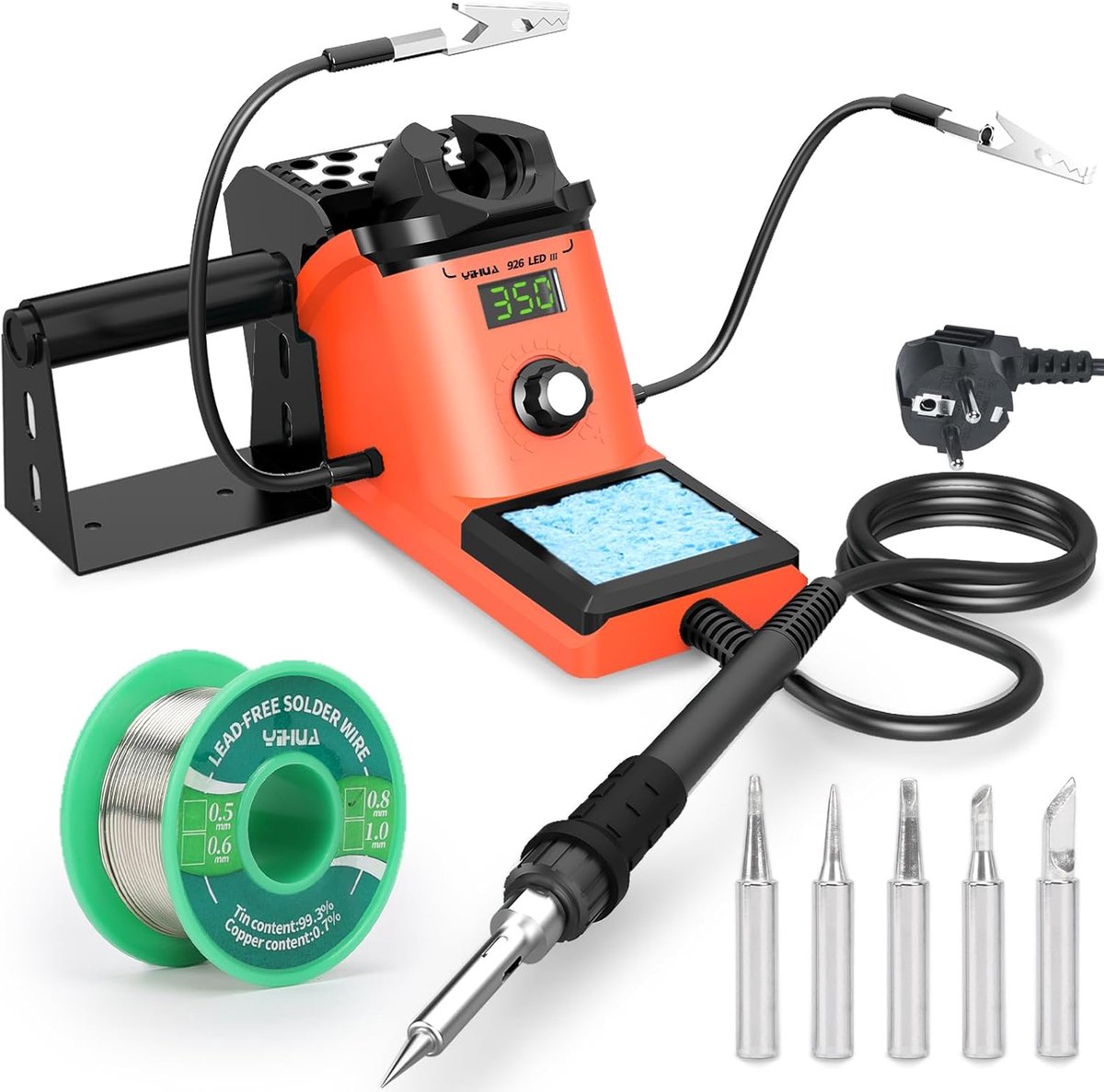 SnelShoppen - 60W Soldeerstationset met 10-in-1 Helpende Handen, PID Temperatuurregeling, Loodvrije Soldeertin, 5 Soldeerpunten, ESD Veilig voor DIY e