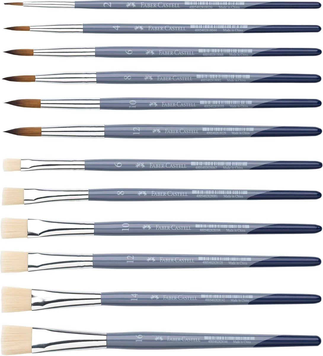 Thijox - Complete Kwastenset van 12 Stuks, Rond en Plat, Perfect voor Schilderen, Creatieve Projecten, Kunst en Hobby, Ideaal voor Volwassenen en Kind