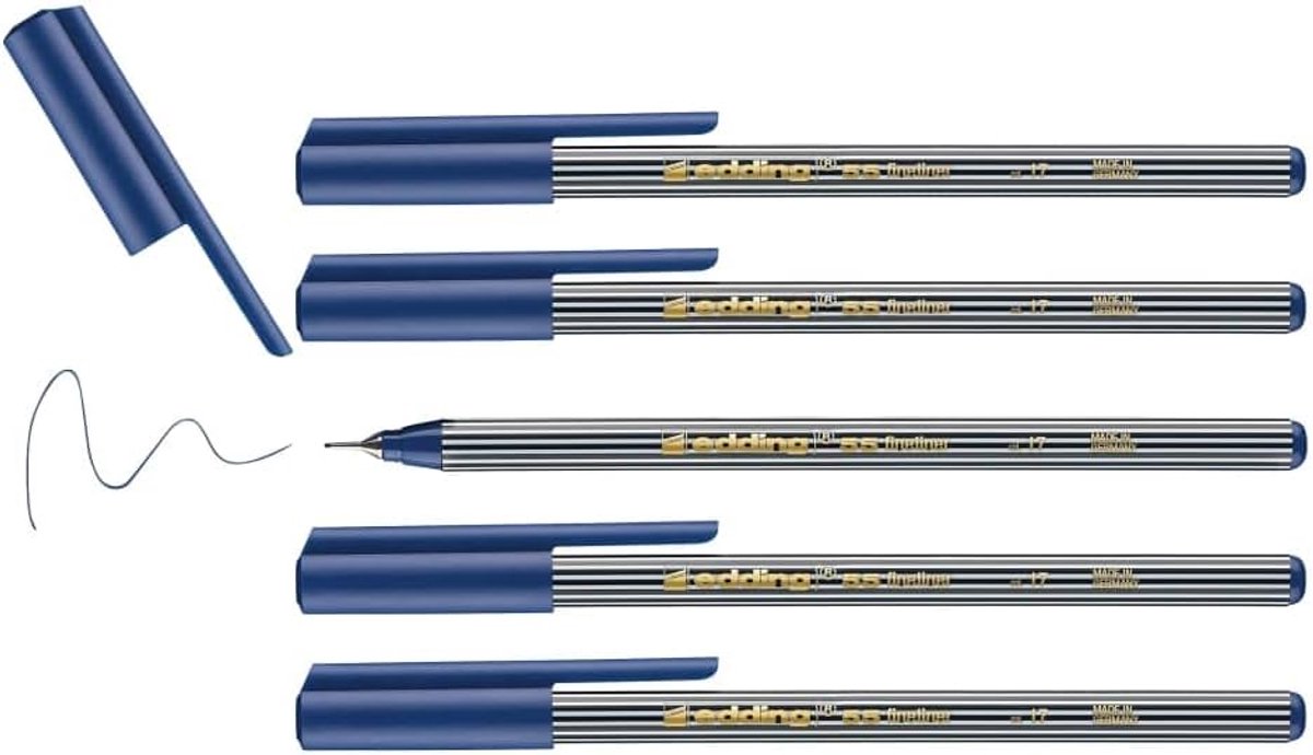 Thijox - Fineliner Staalblauw - 5 Stiften - Punt 0,3 mm - Kleurstiften voor Schrijven, Kleureren, Accentueren en Illustreren - Ideaal voor School, Thu