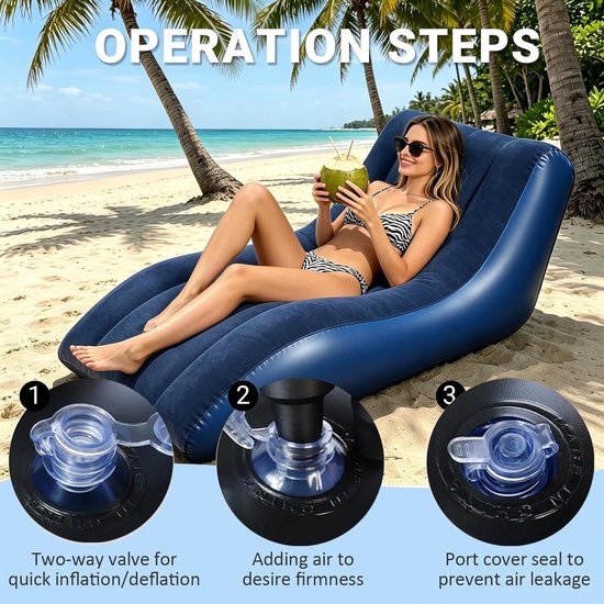 Thijox - Opblaasbare Bank - Waterdichte Luchtbank met Gevlokt Oppervlak - Draagbare Opblaasbare Ligstoel voor Camping, Strand en Outdoor - Inclusief L — afbeelding 2