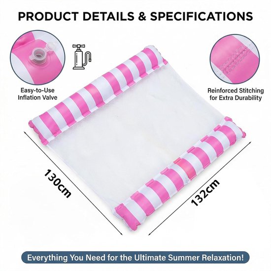 Thijox - Luchtmatras Zwembad Water 132x130cm - Opblaasbare Waterhangmat voor 2 Personen - Dubbel Zwembad Accessoire - Ideaal voor Zomer, Vakantie, Tui van Thijox — afbeelding 3