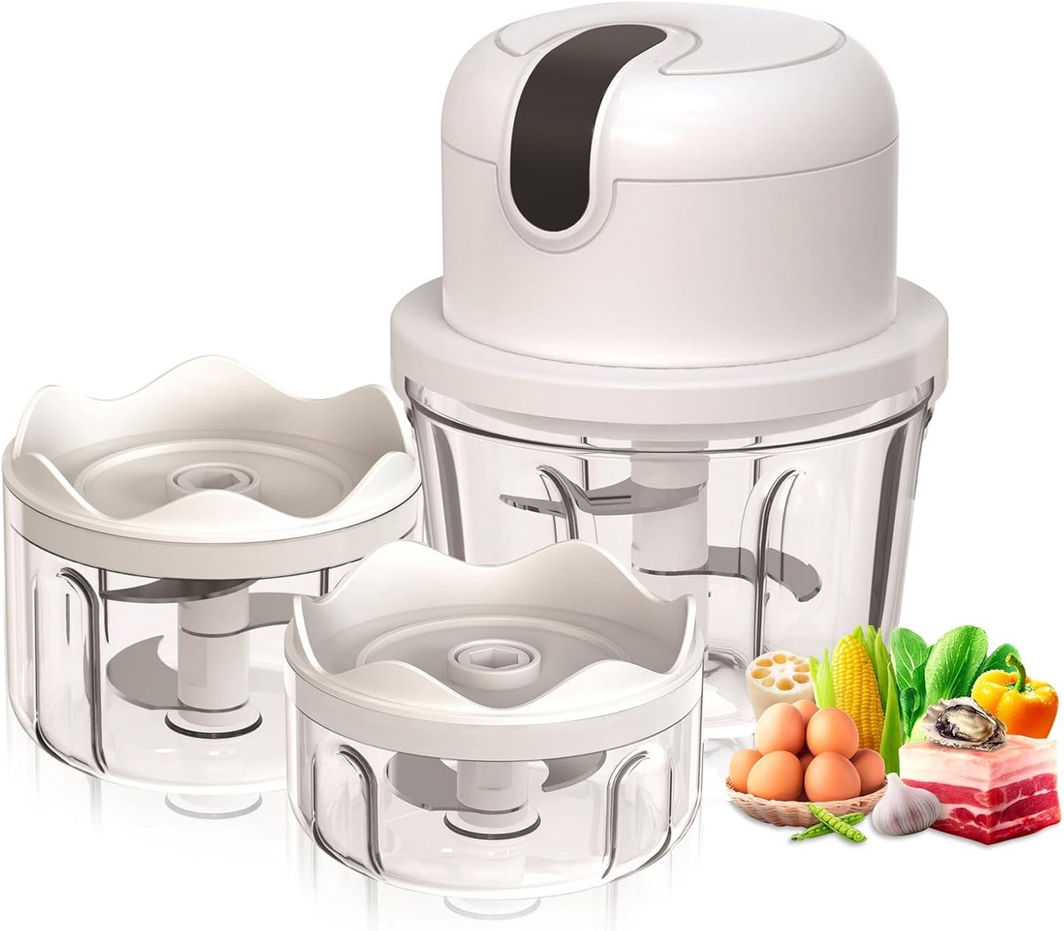 Thijox - Elektrische Hakmolen met USB-poort, Mini Keukenmachine 100ml, 250ml, 300ml, Groentesnijder met 3 Scherpe Messen, Multifunctionele Knoflookper