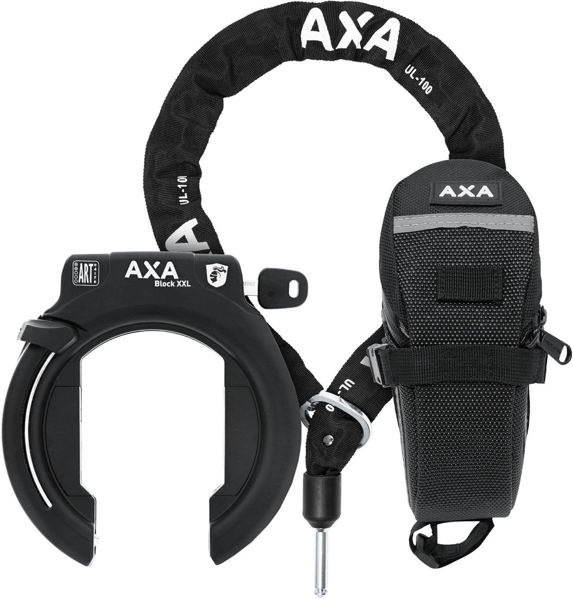 SnelShoppen - AXA Block XXL Frameslot + ULC 100 Insteekketting Set met Tas, Fietsslot met Plug-in Ketting, Veiligheidsniveau 12, Lengte 100 cm, Sleute