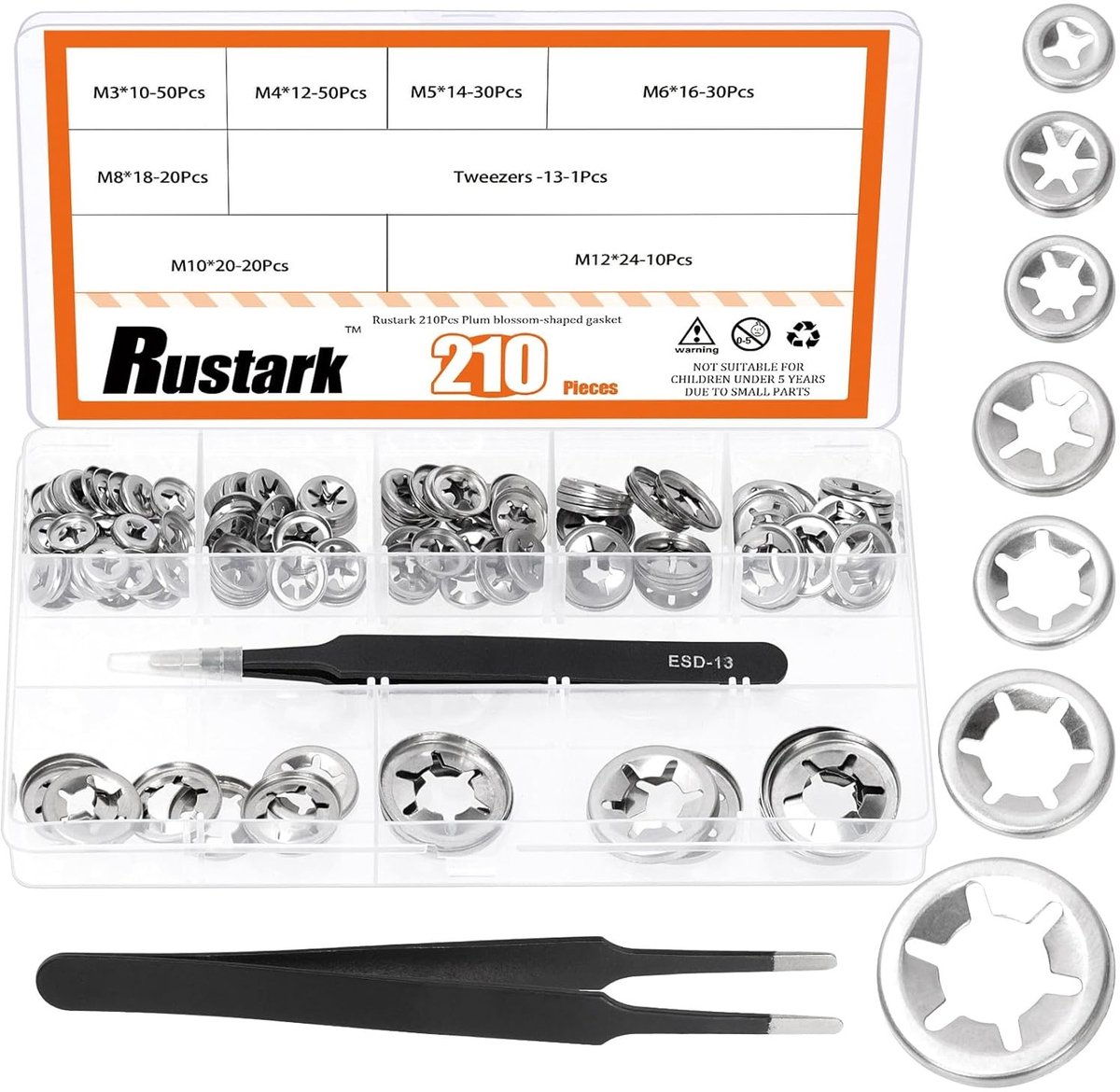 Sluitringen en borgringen assortiment kit met 160 stuks in 7 maten voor betrouwbare snelsluitingen en bevestigingen