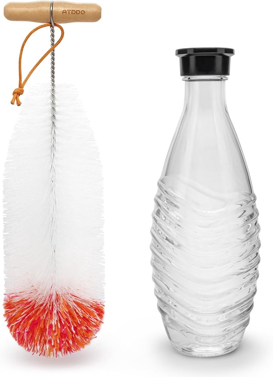 Thijox - Flessenborstel Set van 1 voor SodaStream Flessen - Lange Reinigingsborstel voor Glazen Smalle Halsflessen - Geschikt voor SodaStream Crystal,