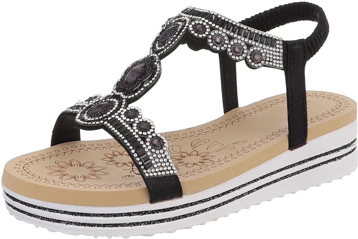 Dames sandalen met strass en plateauzool Mt:38