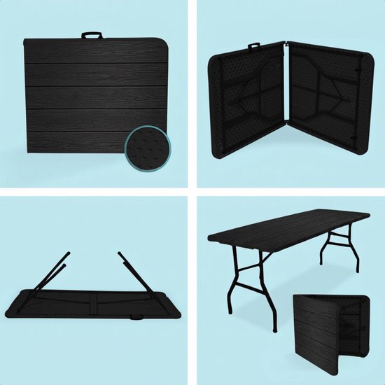 LifeGoods Inklapbare Tafel - 180x74 cm - Stevige Klaptafel - Weerbestendig - Inklapbare eettafel - Campingtafel - Vouwtafel voor Binnen en Buiten - Zwart houtnerf look van Merkloos — afbeelding 5