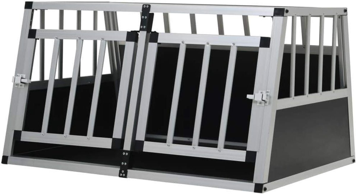 Honden Transportbox - Reisbench Auto - Veilig Vervoer - Dubbele Deur - 89 x 69 x 50 cm - Zilver