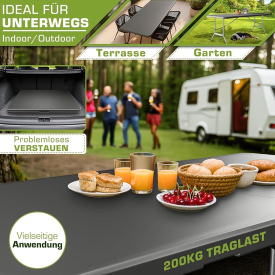 Tuintafel Inklapbaar - Klaptafel Buffet - Feestelijke Bijeenkomsten - Weerbestendig Kunststof - 220 x 70 cm - Antraciet — afbeelding 4