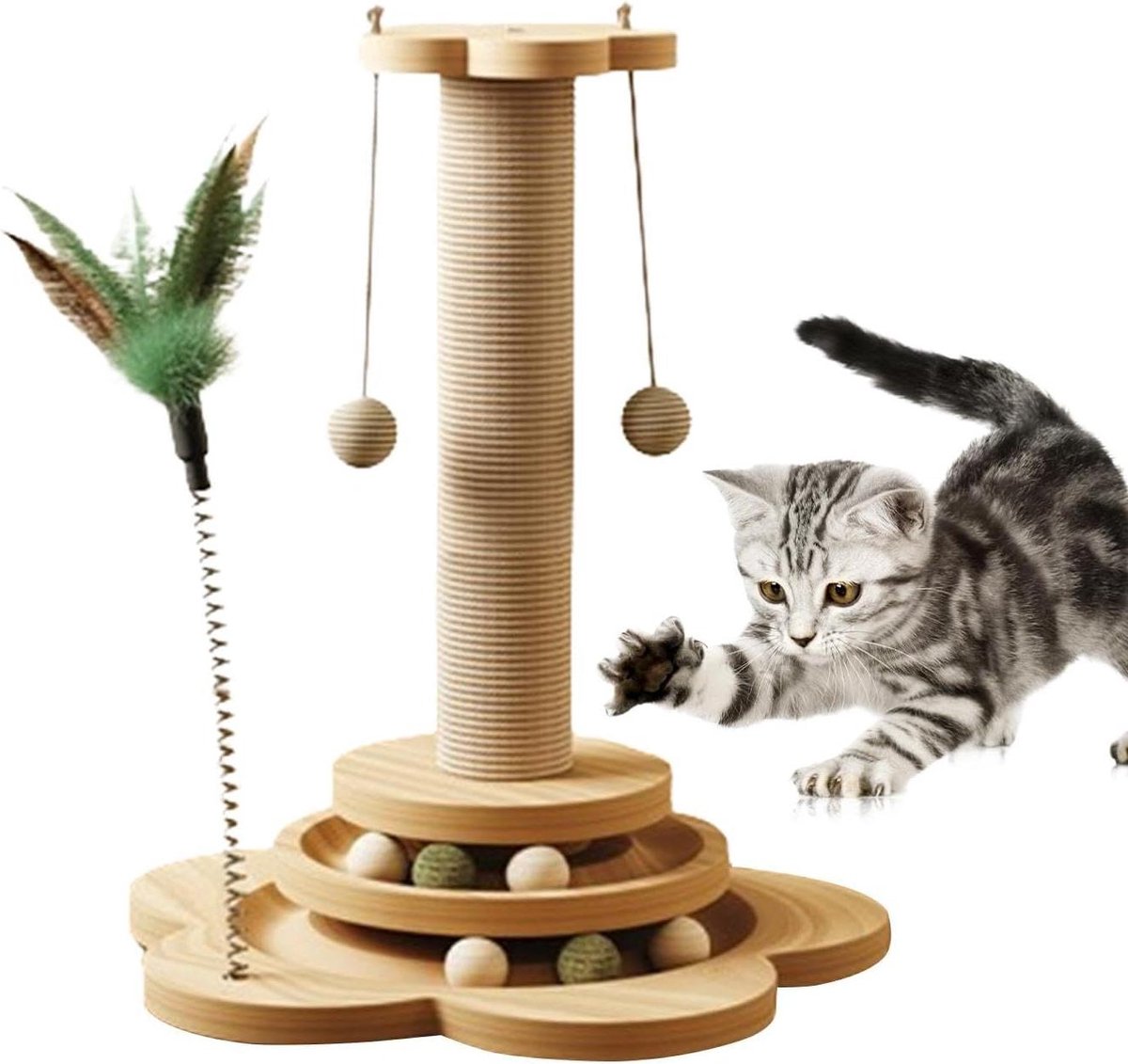 Krabpaal voor katten - Klimframe speelgoed - Interactief spel - 4-in-1 ontwerp - 317 x 305 cm - Meerkleurig