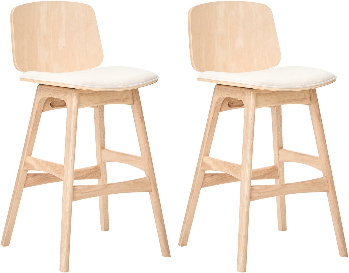 CHARLESTON - Set van 2 barstoelen - Lichtbruin/Lichtbeige - Rubberhout