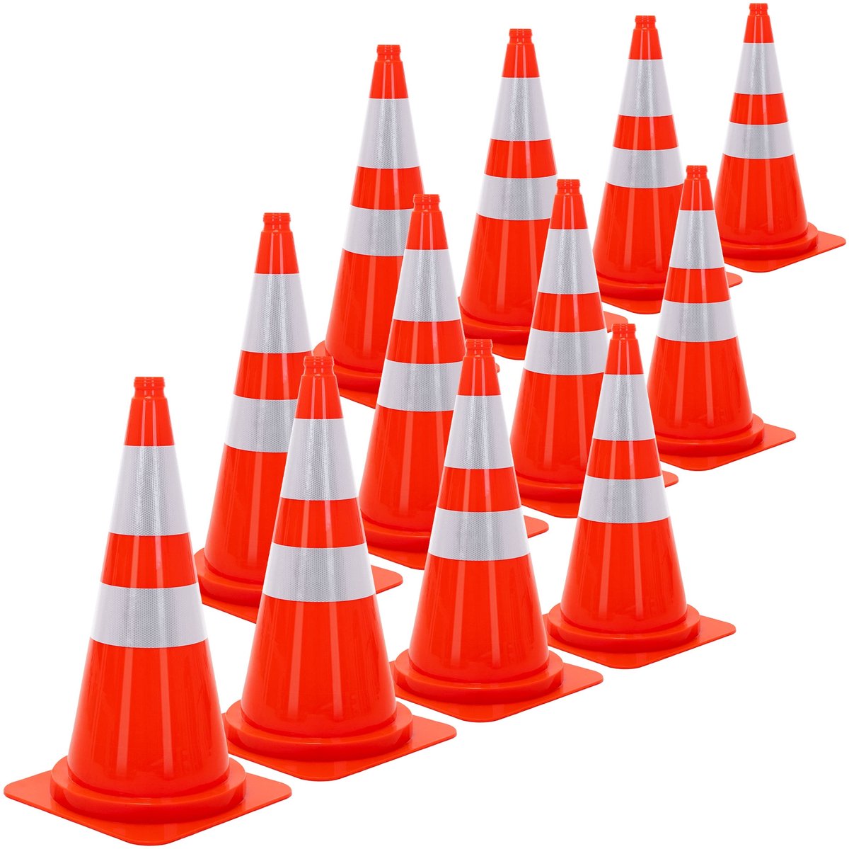 ECD Germany | Set van 12 grote pylonen met 2 reflecterende strepen, 75 cm, van PE, oranje, verkeerskegels, geleidingskegels, waarschuwingskegels, afzettingkegels, verkeershoedjes