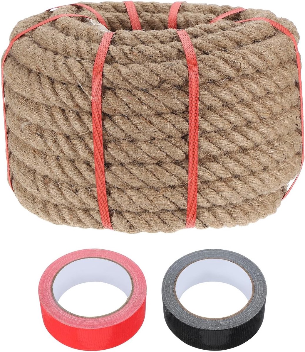 Jute touw 3,5 cm x 160 m - Dik natuurlijk gevlochten touw voor leuningen, touwtrekken en schommels, ideaal voor landschapsarchitectuur en knutselen