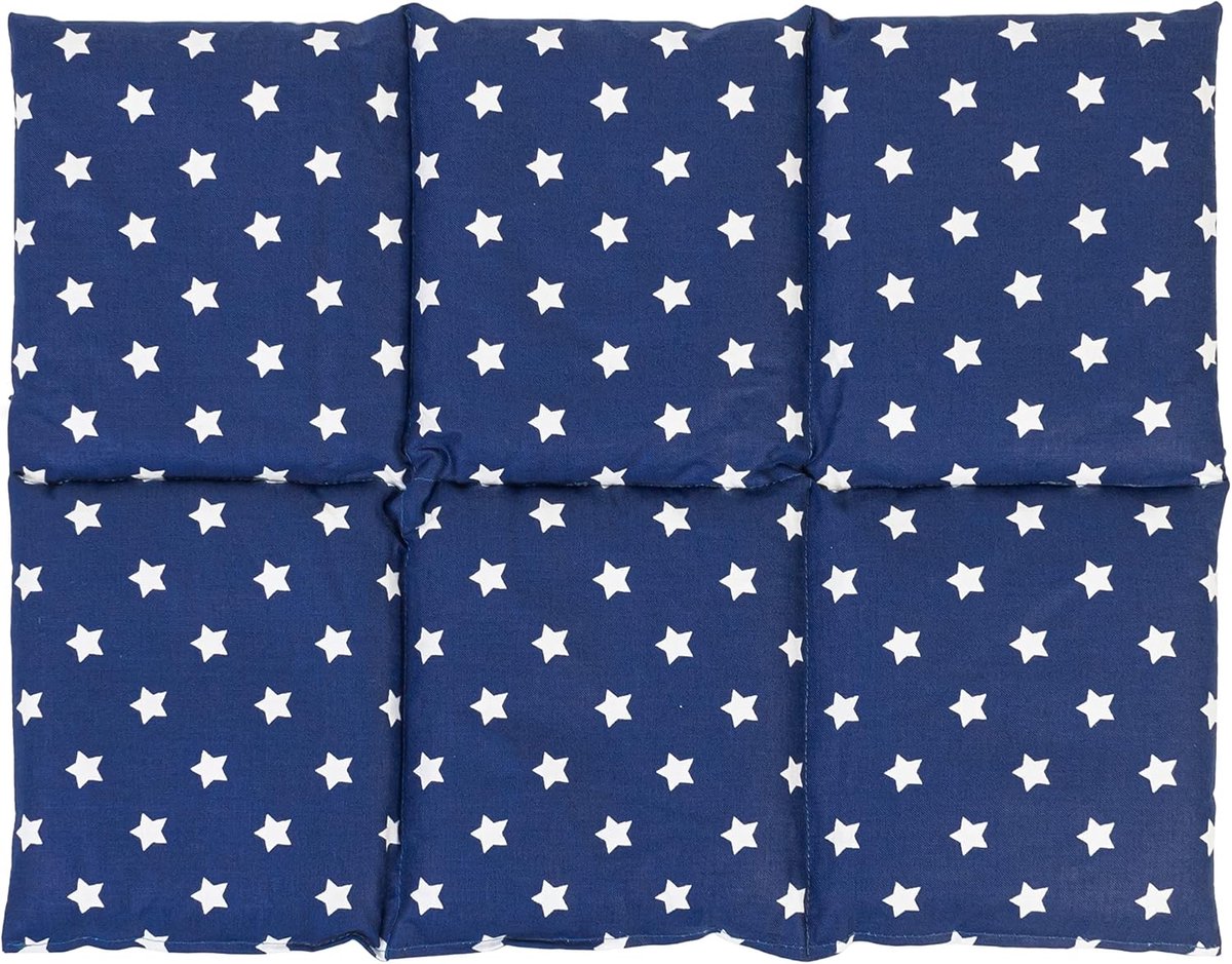 Thijox - Lijnzaadkussen groot 40x30cm 6-kamer sterren blauw - Warmtekussen korrelkussen voor magnetron & oven, ideaal voor rug & buik, natuurlijk mate